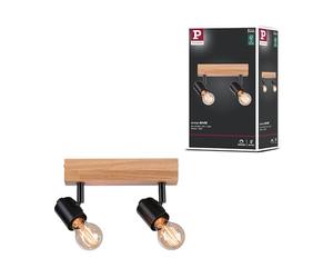 Paulmann 66771 projecteur Arvid 2 flammes max. 2x20 watts plafonnier noir/bois spot métal E27