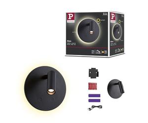 Paulmann 71286 Applique murale LED rechargeable Kiora 2700K 78lm / 82lm 3,7V 0,6W / 0,7W dimmable Noir