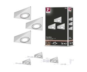 Paulmann 92126 LED sous-meubles Trias avec capteur de proximité kit de 3 4000 K 2,7W 135x132 mm 185lm Acier brossé luminaire en saillie pour meuble