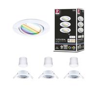 Paulmann 92466 Spot encastré LED Base Smart Home Zigbee kit de base orientable rond 230V 3x4,9W 3x420lm gradable 90mm Blanc Métal RGBW+