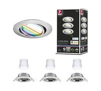 Paulmann 92467 Spot encastré LED Base Smart Home Zigbee kit de base orientable rond 230V 3x4,9W 3x420lm gradable 90 mm Acier brossé Métal RGBW+