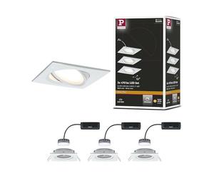 Paulmann 93678 Nova Plus LED spots encastrés kit de 3 carré orientable 3x6,8W gradable projecteurs encastrés Blanc dépoli spot Alu lampe enc. 2700 K