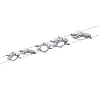 Paulmann 941.08 MacLED Système d'éclairage à spots suspendus - Kit de luminaires sur fil tendu avec 5 lampes carrées, câble de 10 m et transformateur DC 30VA - Plafonnier en suspension max 20W, chromé variante 1 (6x4w)