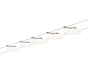 Paulmann 941.09 DiscLED1 Système d'éclairage à spots LED - Lumière suspendue avec 5 spots coulissants 4W, câble de 10 m et transformateur de 30VA - Lampes d'intérieur à LED économiques 230/12V, en chrome