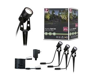Paulmann 94373 Plug & Shine Projecteur de jardin LED blanc chaud Set de base IP65 3000K 3x3,5W 21VA Noir