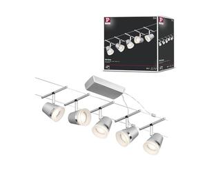 Paulmann 94459 CorDuo Set de base Système de Câbles Cone DC 5 x 10 watts max, Éclairage Extensible Chrome Mat Câble Matière Plastique GU5,3 Système de Câbles sans Ampoules