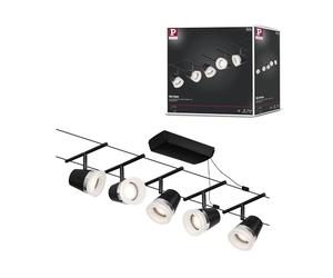 Paulmann 94463 CorDuo Set de base Système de Câbles Cone DC 5 x 10 watt max, Éclairage Extensible Noir Mat Câble Métallique Matière Plastique GU5,3 Système de Câbles sans Ampoules