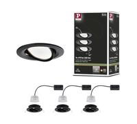 Paulmann 94472 kit de 3 spots encastrés LED Nova Coin orientables blanc chaud gradable sur 3 niveaux rond incl. 3x6,5 watts gradable projecteurs encastrés Noir mat spot alu lampe encastrée 2700 K Coin