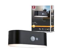 Paulmann Adya 94571 Applique murale solaire d'extérieur LED avec détecteur de mouvement IP44 incluse 1 x 2,5 W Blanc chaud Noir Sans fil Plastique rechargeable 3000 K