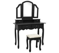 Paulownia Ensemble de Coiffeuse et Tabouret Noir Table de Maquillage vidaXL