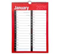 PaulStore Calendrier mural 2026 à spirales à 2 colonnes Rouge et blanc (rouge 2026)