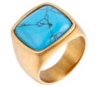 PAURO Acier Inoxydable Carré Pierre Fini Brossé Bagues pour Homme Statement Confort Fit Bijoux Or Bleu Taille 52