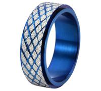 PAURO Acier Inoxydable Homme Spinner Bagues Rhombus Sablé Texture Bague avec Micro Pave Zircone Cubique Rotatable Anniversaire Bijoux Cadeau Bleu Taille 52