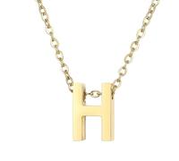 PAURO Acier Inoxydable Perforé Lettre Initiale Pendentif Collier pour Femme Simple Classique Charme Courte Chaîne de Clavicule Or H