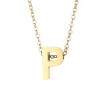 PAURO Acier Inoxydable Perforé Lettre Initiale Pendentif Collier pour Femme Simple Classique Charme Courte Chaîne de Clavicule Or P