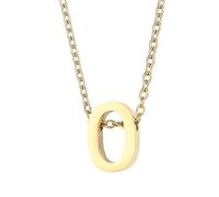 PAURO Acier Inoxydable Perforé Lettre Initiale Pendentif Collier pour Femme Simple Classique Charme Courte Chaîne de Clavicule Or O