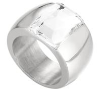 PAURO Acier Inoxydable Pierre Bague pour Femme Bande Large avec Taille Carrée Classique Élégant Simple Cocktail Alliance Promesse Bijoux Argent Blanc Taille 57