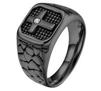 PAURO Acier Inoxydable Vintage Croix Chevalière Bagues pour Homme Incrustation Cubic Zirconia Bande Antique Fissure Motif Religieux Foi Bijoux Noir Taille 70