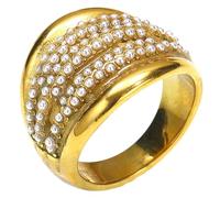 PAURO Acier Inoxydable Zircone Cubique Éternité Bagues pour Femme Classique Statement Élégant Bague de Mariage Bijoux Or Taille 62