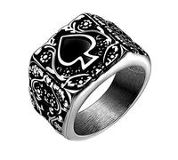 PAURO Bague Hommes Acier Inoxydable As De Pique Punk Squelette Ancien Tribu Bande Argent Noir Taille 62