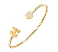 PAURO CZ Cœur Initiale Ouvert Manchette Bracelets pour Femme | Bracelet Rigide Ajustable avec Lettre en Acier Inoxydable et Zircone Cubique, Bijou Créatif Personnalisé avec Alphabet