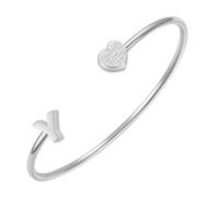 PAURO CZ Cœur Initiale Ouvert Manchette Bracelets pour Femme | Bracelet Rigide Ajustable avec Lettre en Acier Inoxydable et Zircone Cubique, Bijou Créatif Personnalisé avec Alphabet