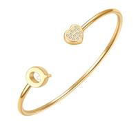 PAURO CZ Cœur Initiale Ouvert Manchette Bracelets pour Femme | Bracelet Rigide Ajustable avec Lettre en Acier Inoxydable et Zircone Cubique, Bijou Créatif Personnalisé avec Alphabet