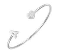PAURO CZ Cœur Initiale Ouvert Manchette Bracelets pour Femme | Bracelet Rigide Ajustable avec Lettre en Acier Inoxydable et Zircone Cubique, Bijou Créatif Personnalisé avec Alphabet