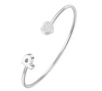 PAURO CZ Cœur Initiale Ouvert Manchette Bracelets pour Femme | Bracelet Rigide Ajustable avec Lettre en Acier Inoxydable et Zircone Cubique, Bijou Créatif Personnalisé avec Alphabet