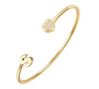 PAURO CZ Cœur Initiale Ouvert Manchette Bracelets pour Femme | Bracelet Rigide Ajustable avec Lettre en Acier Inoxydable et Zircone Cubique, Bijou Créatif Personnalisé avec Alphabet