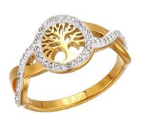PAURO Femme Acier Inoxydable Bague Ronde Creuse à Zirconium Cubique Très Polie avec Arbre de Vie Or Taille 54