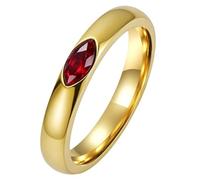 PAURO Femme Acier Inoxydable Coupe Zircone Cubique Incrustation Bagues Simple Élégant Statement Empilable Promesse Alliance Or Rouge Taille 50