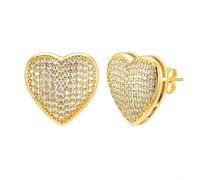 PAURO Femme Acier Inoxydable Élégant Simple En Forme De Cœur Pierre Précieuse Boucle d'Oreille Or