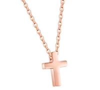 PAURO Femme Collier Pendentif en Acier Inoxydable De Petite Croix avec Une Chaînette De 16 Pouces en Or Rose Plaqué