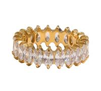 PAURO Femme Plein Zircon Cubique Bague Éternité Bague de Mariage Bague Amour Délicat Statement Bijoux Or Plaqué Blanc Taille 52