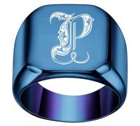 PAURO Homme 18mm Carré Initiale Chevalière Bagues | Alliance en Acier Inoxydable Poli, Cadeau Bijou Gentleman Personnalisé Massif à Dessus Plat