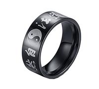 PAURO Homme Acier Inoxydable Amulette Vintage Yin Yang Ta IC Salut de 8 mm Caractères Chinois Bague Argent Noir Taille 65