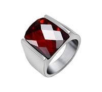 PAURO Homme Acier Inoxydable Bague en Pierre de Taille Agate en Diamant avec Bordure Argent Poli, Rouge Taille 54