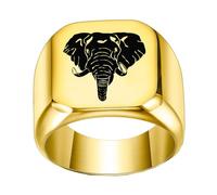 PAURO Homme Acier Inoxydable Bague Punk Éléphant Vintage Carrée Or Taille 57