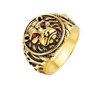 PAURO Homme Acier Inoxydable Bague Ronde Punk Tête de Lion Dominatrice avec Pierres Précieuses Vintage Or Noir avec Les Yeux Rouges Taille 70