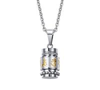 PAURO Homme Acier Inoxydable Bouddhiste Om Mani Padme Hum Prayer Wheel Mantra Bouteille Pendentif Collier