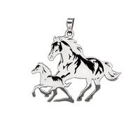 PAURO Homme Acier Inoxydable Cheval Animal Évidé Collier Double Cheval Pendentif Bijoux Cadeaux Argent avec Chaine