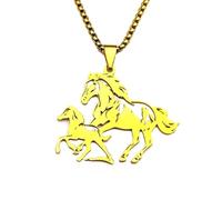 PAURO Homme Acier Inoxydable Cheval Animal Évidé Collier Double Cheval Pendentif Bijoux Cadeaux Or avec Chaine