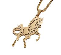 PAURO Homme Acier Inoxydable Cheval Collier Cheval Pendentif Simple Évidé Signe Animal Amulette Or avec Chaine