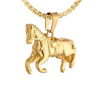 PAURO Homme Acier Inoxydable Cheval Collier Pendentif en Forme de Cheval Amateur Pendentif Bijoux Cadeaux Or avec Chaine