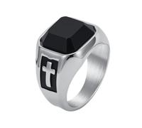 PAURO Homme Acier Inoxydable Rétro Rue Style Noir Carré Croix Pierre Précieuse Bagues Argent Taille 68