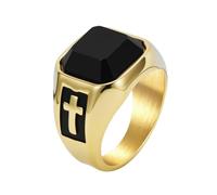 PAURO Homme Acier Inoxydable Rétro Rue Style Noir Carré Croix Pierre Précieuse Bagues Or Taille 57
