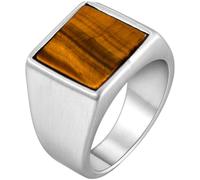 PAURO Homme Acier Inoxydable Simple Vintage Plan Géométrie Pierre Gemme Bagues Argent Marron Taille 57