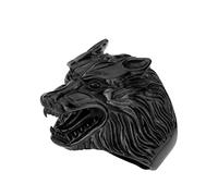 PAURO Homme Acier Inoxydable Tête de Loup Dominateur Punk Bague Noir Taille 65