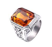 PAURO Homme Bague de Mariage en Zircone Cubique avec Une Grosse Pierre Argent Orange Taille 65